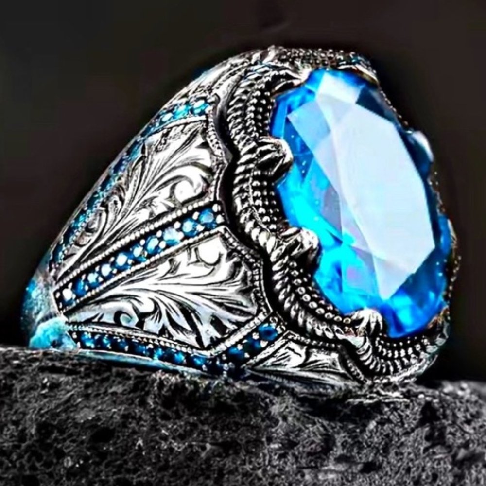 Turkish Handmade Aqua Zirconium Stone Ring